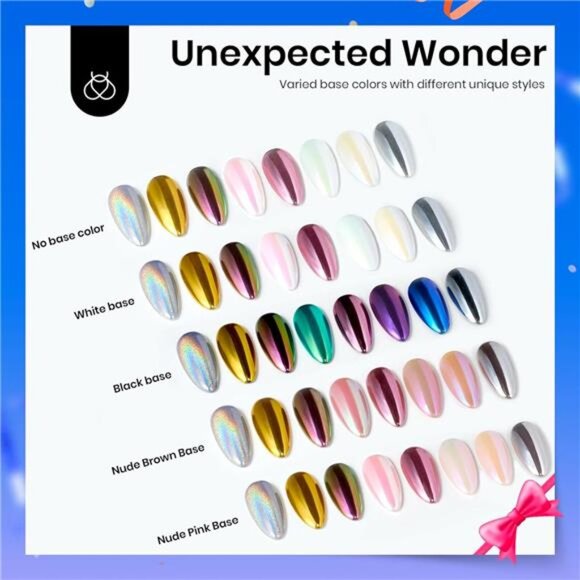 Metallic Chrome Nail Powder Kit Black White Colors Gel Polish Mirror - Picture 3 of 7